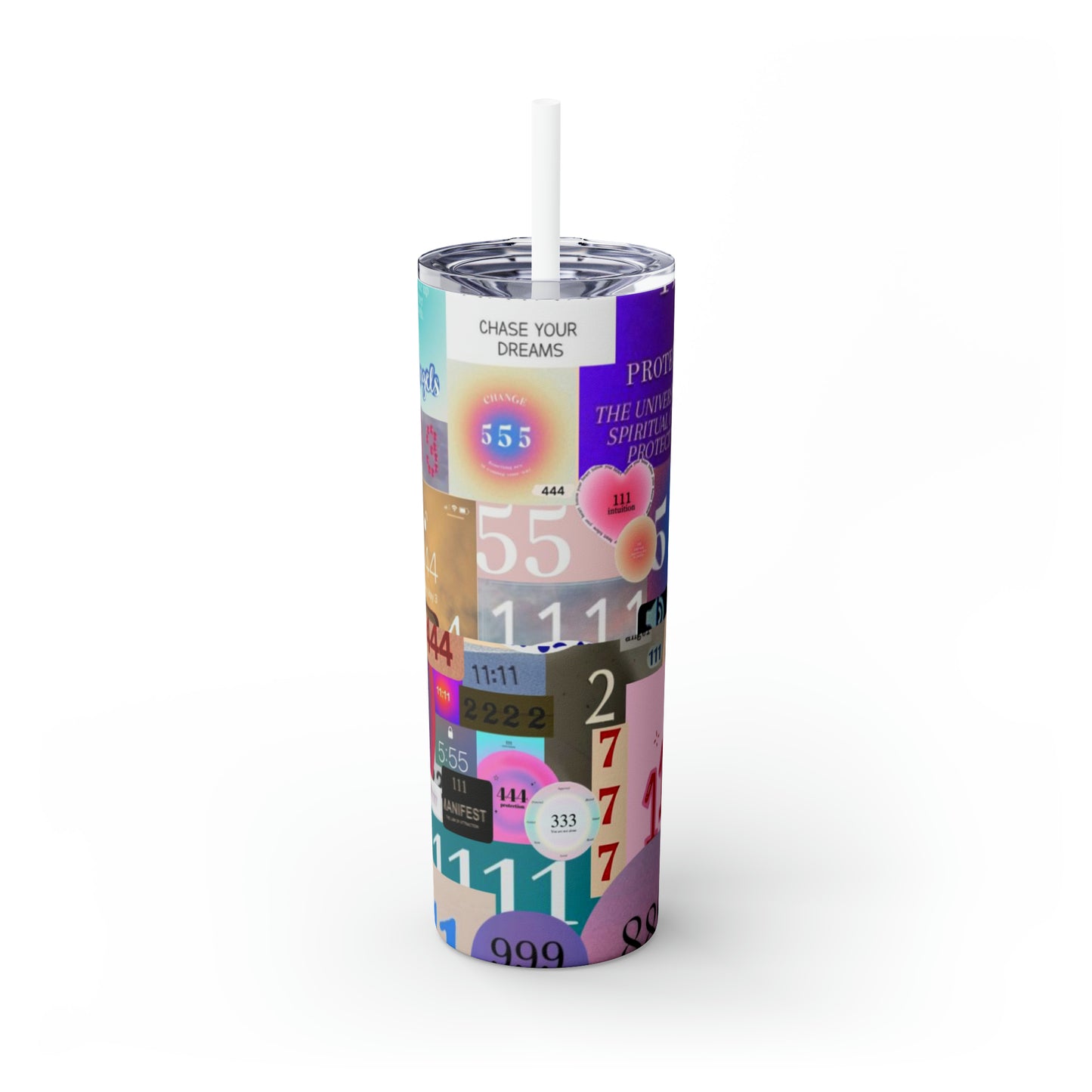 ANGEL NUMBER Skinny Tumbler with Straw, 20oz